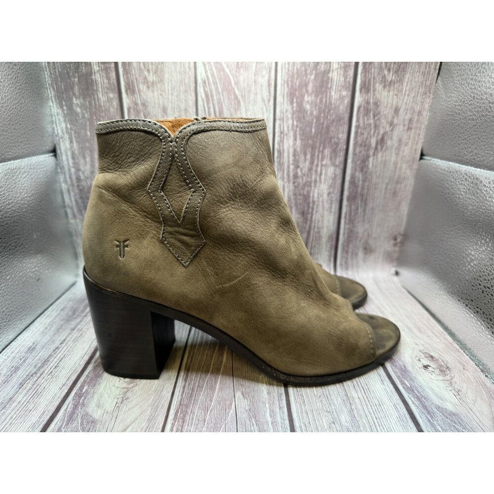 Frye Gray Danica Peep Toe Block Heel Bootie 3478035 Size 9.5M